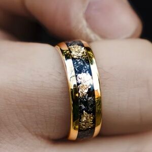 Women’s Luxury Stainless Steel Meteorite Stone 8mm Polished Band Size 7